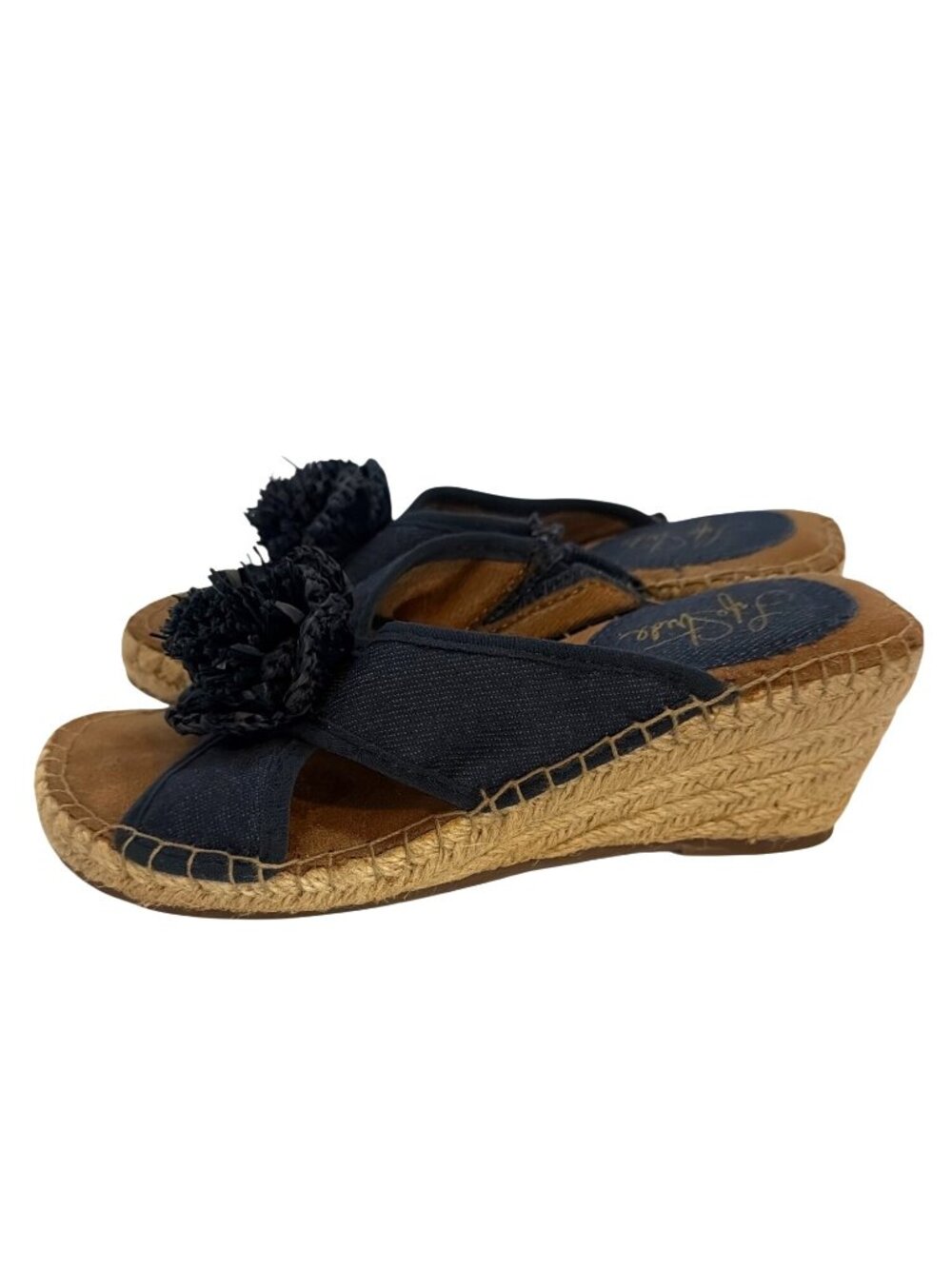 Denim Wedge Espadrille Sandals With Floral Accent Size 5.5M - Picture 4 of 6